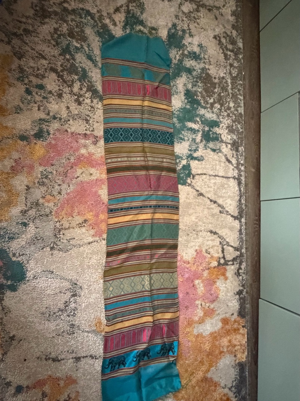 Multicolor Striped scarf from Thailand  - Teal Accent
